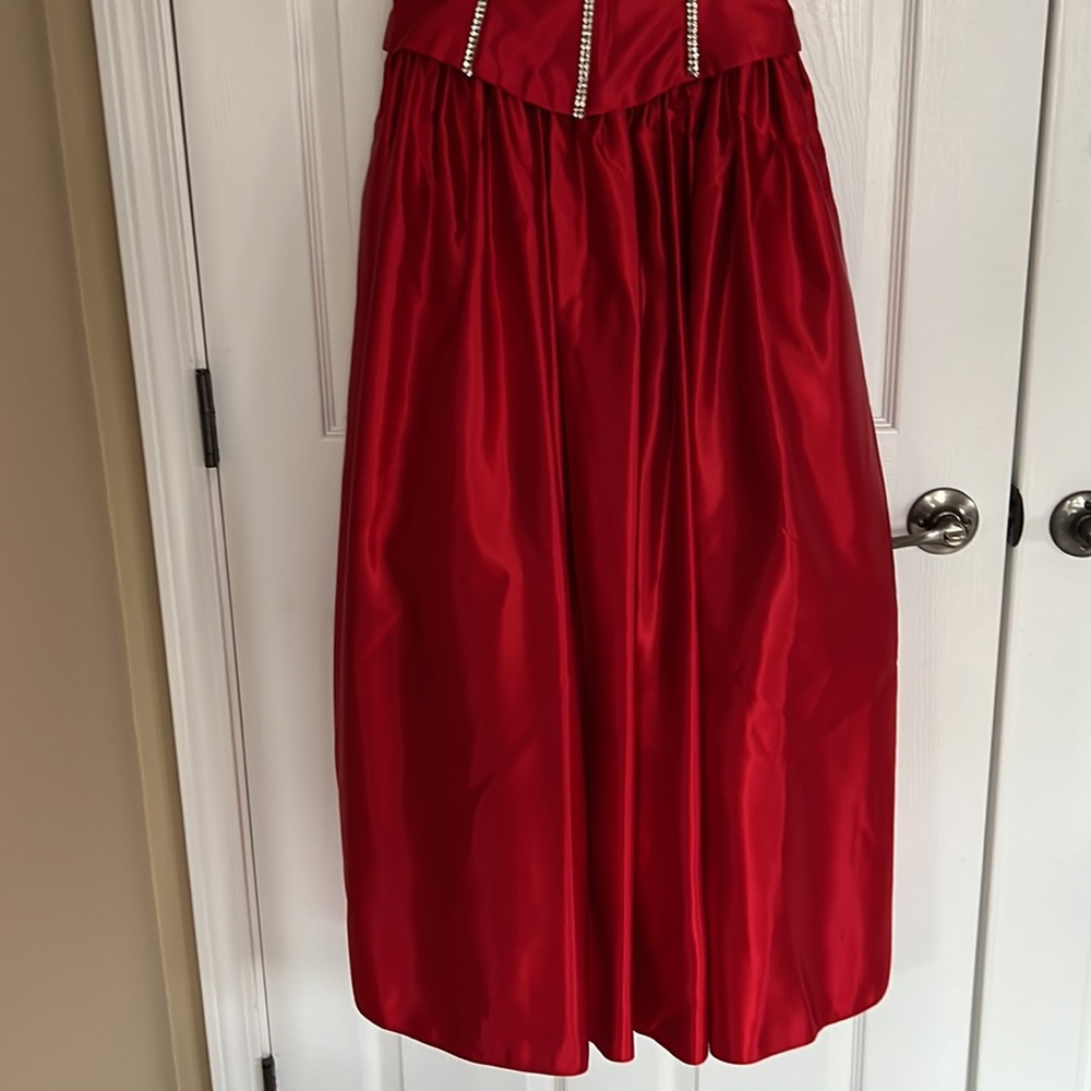 Vintage Fiery Red Corset Formal Ball Gown Rhinestones Embellished Bodice Small - Picture 5 of 15